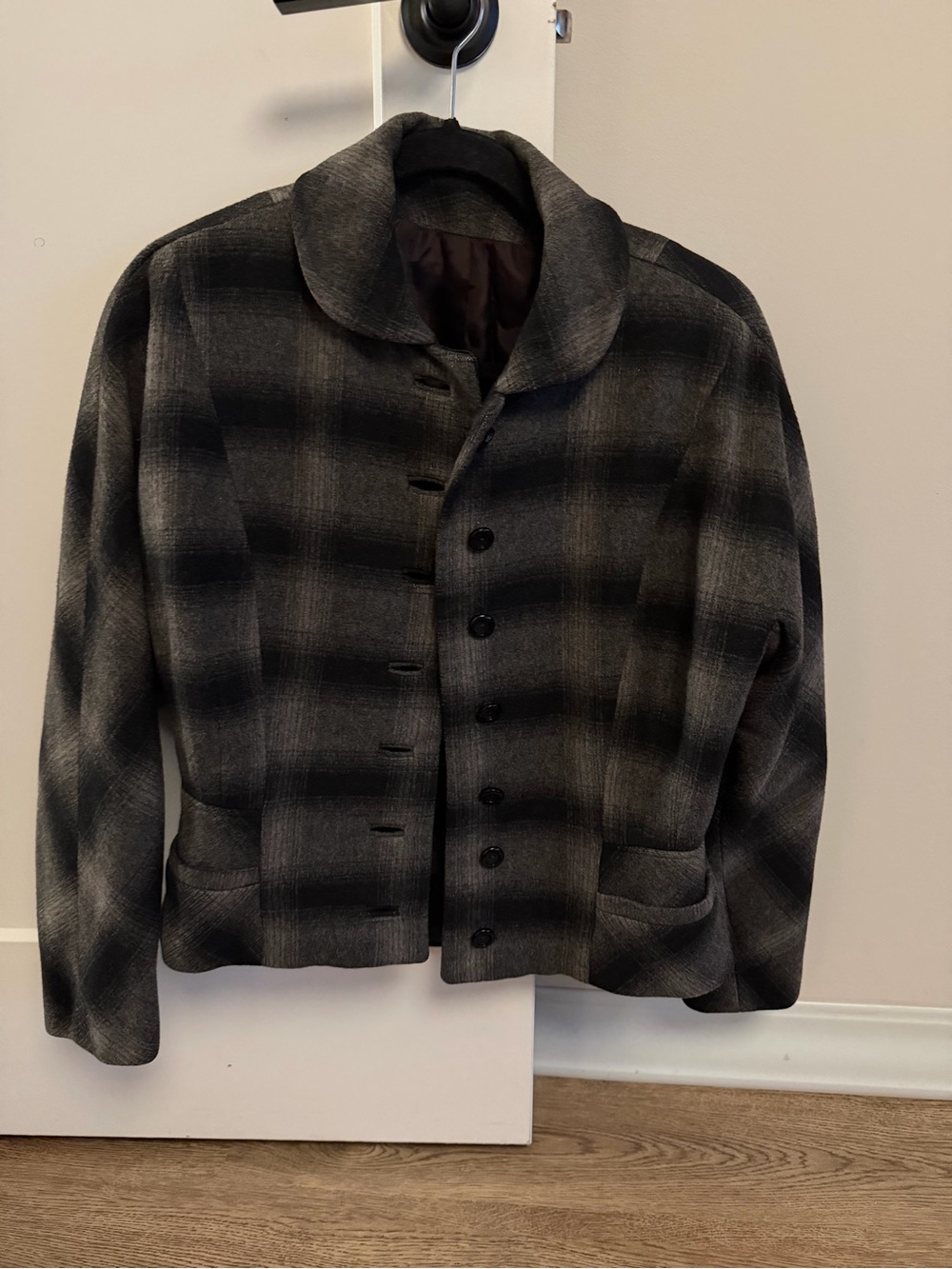 Vintage Kennie Original Grey Plaid Button-up Black Jacket